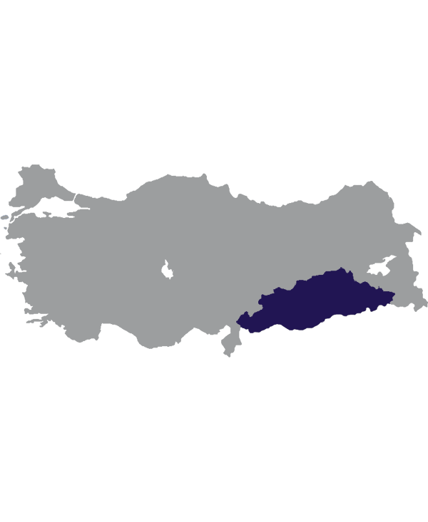 Landkaart Turkije grijs met Zuidoost-Anatolië‎ donkerblauw op transparante achtergrond - 600 * 733 pixels